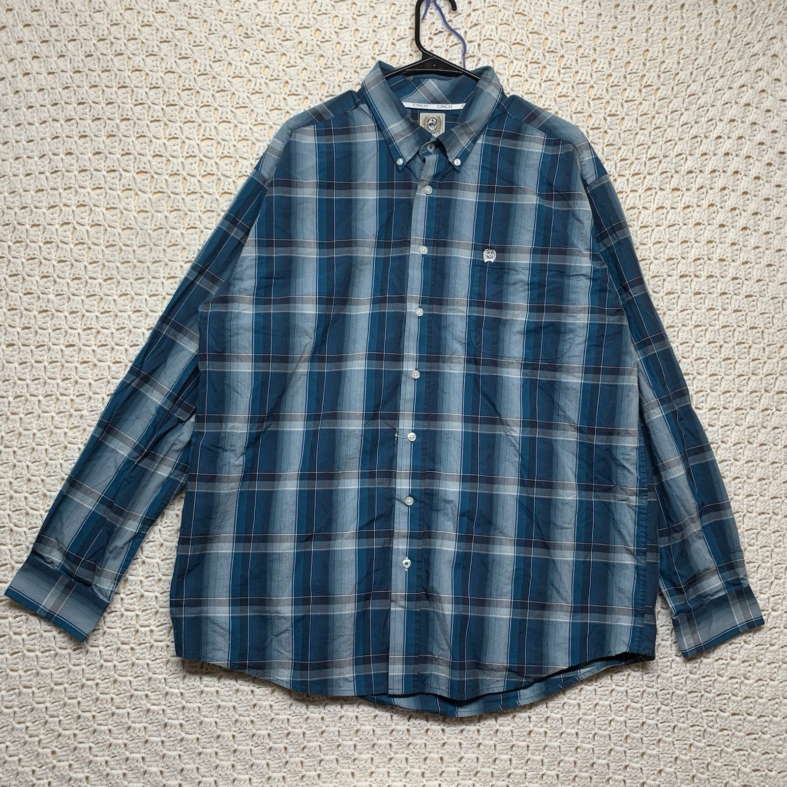 Cinch Western Shirt Men L Blue Gray Long Sleeve Button Down Cowboy Rodeo Cotton